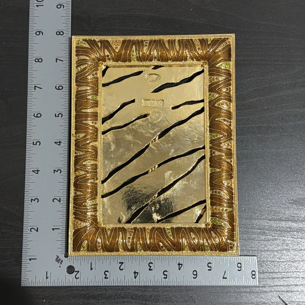 Tizo Gold Enamel Picture Frame 4x6 Luxury Textured Animal Tiger Stripe Jeweled